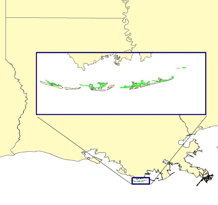 Shoreline for Isles Derneries Barrier Island Arc, 1996