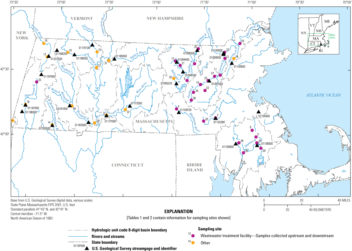There are multiple sampling sites for most streams. On the eastern half of the State,
                     most sites are near a waste water treatment facility, whereas on the western half,
                     most sites are categorized as “other sampling site.”