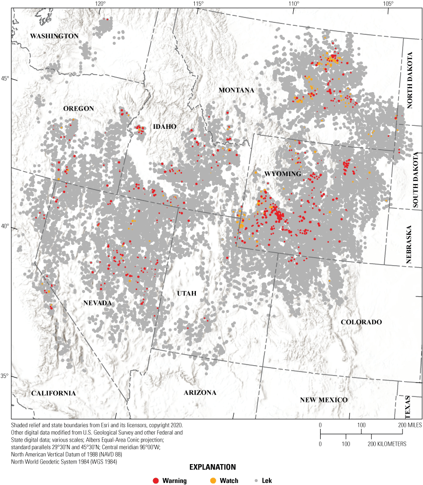 7. Watches and warnings of greater sage-grouse population decline at the lek scale
                     within the United States during 2023.