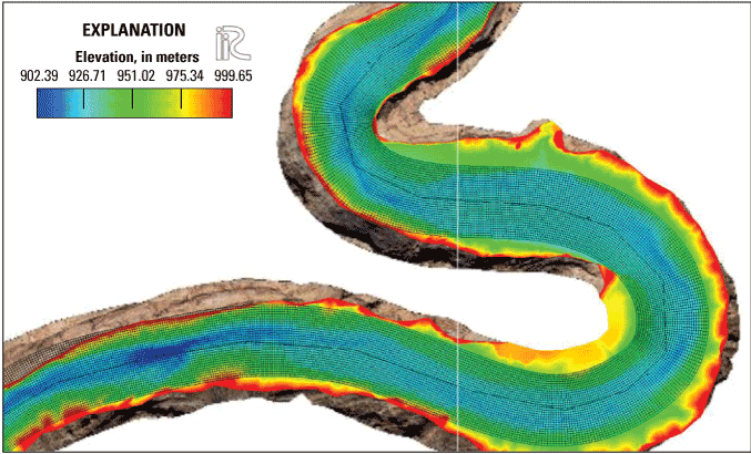 2.	Visualization of the FaSTMECH model curvilinear grid around a bend in the Colorado
                     River, Glen Canyon, Arizona.