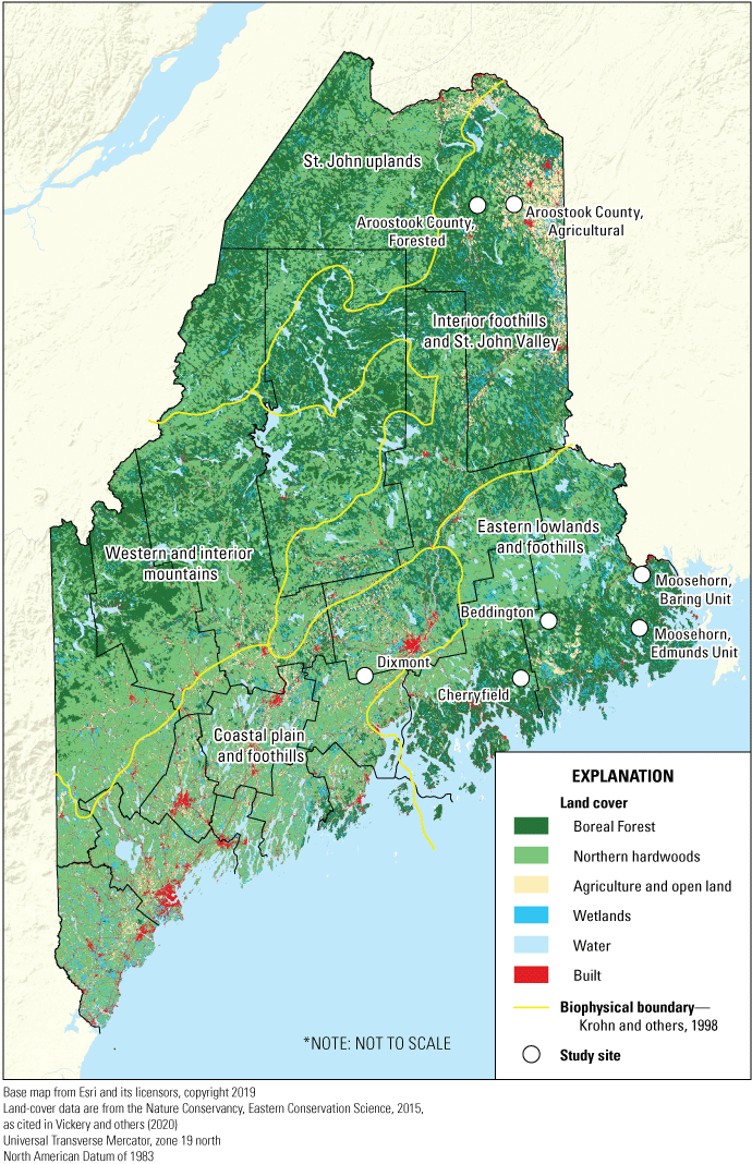 Built environments are concentrated in the coastal plain and foothills region and
                     in the northeast corner of the interior foothills and St. John Valley region.