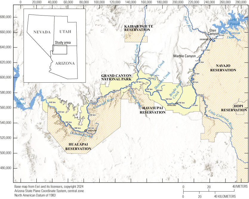 [Alt-text] The Grand Canyon Monitoring and Research Center study area encompasses
                     an area from Lake Powell west to Lake Mead that includes Grand Canyon National Park.