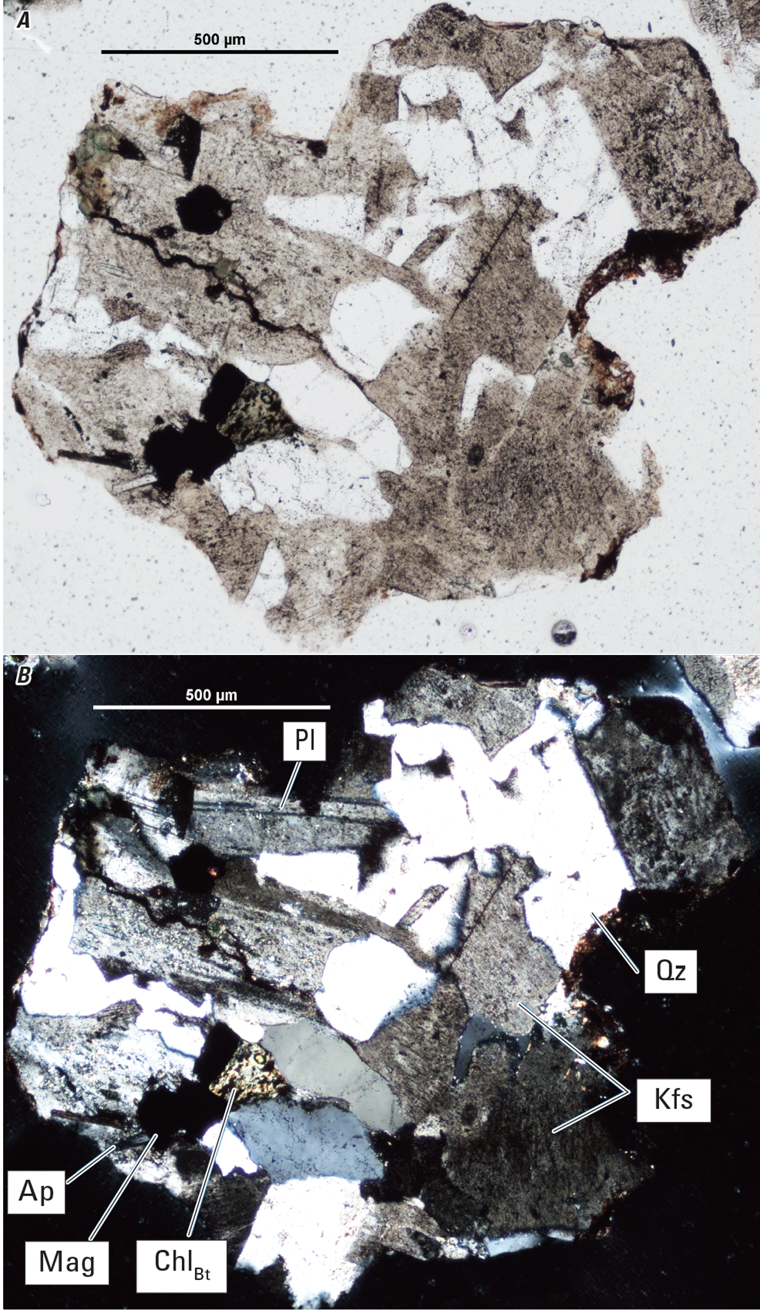The magnified textures and structures of various minerals are shown in two kinds of
light.
