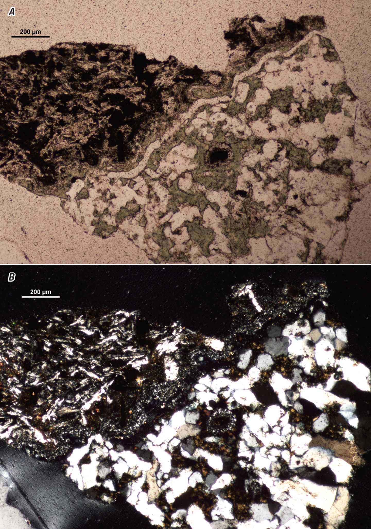 The magnified textures and structures of various minerals are shown in two kinds of
light.