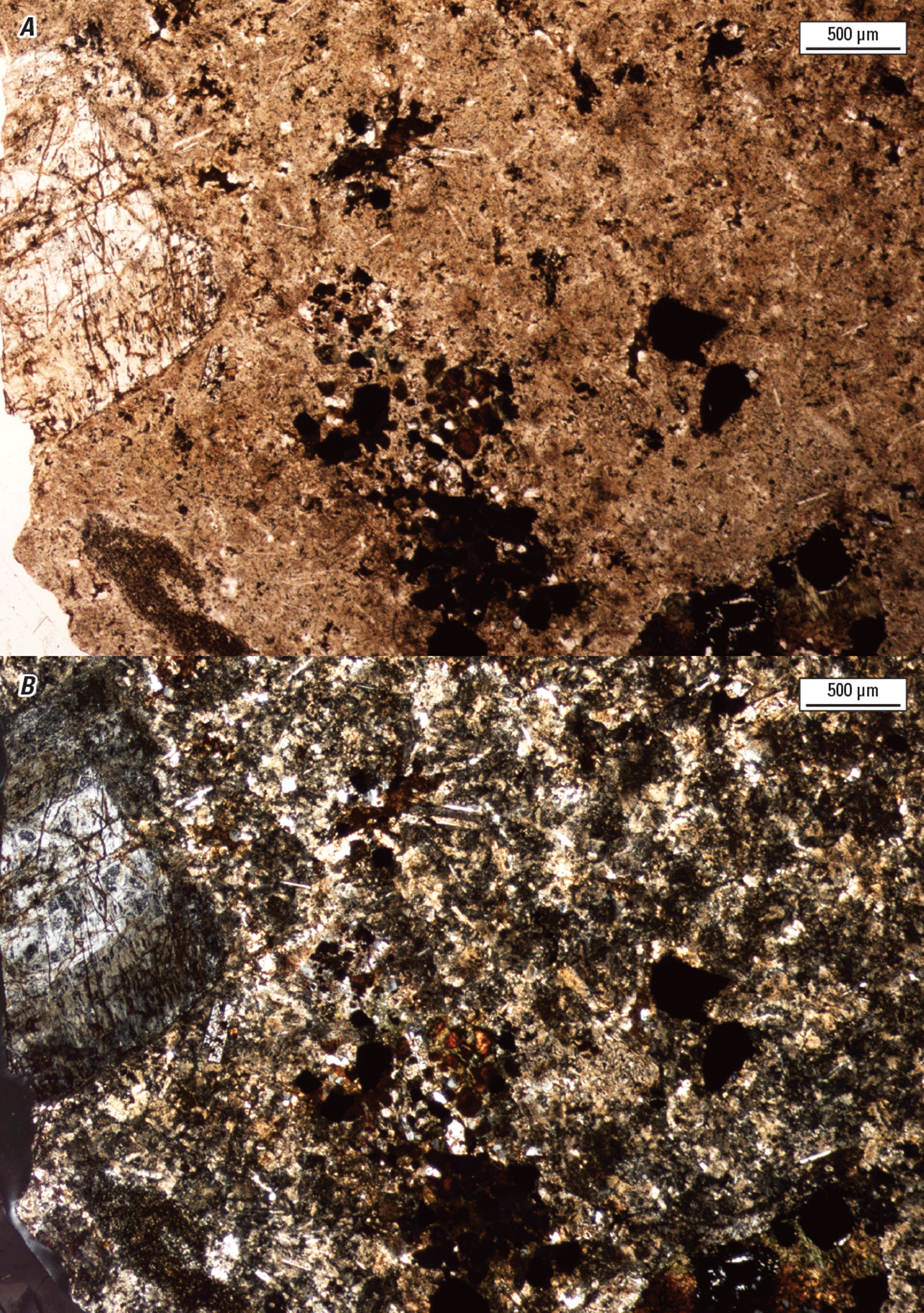 The magnified textures and structures of various minerals are shown in two kinds of
light.