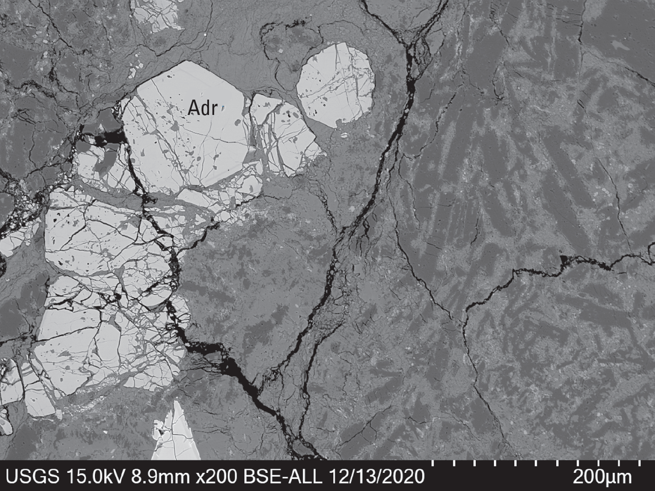 The magnified textures and structures of various minerals are shown. A representative
mineral is labeled.