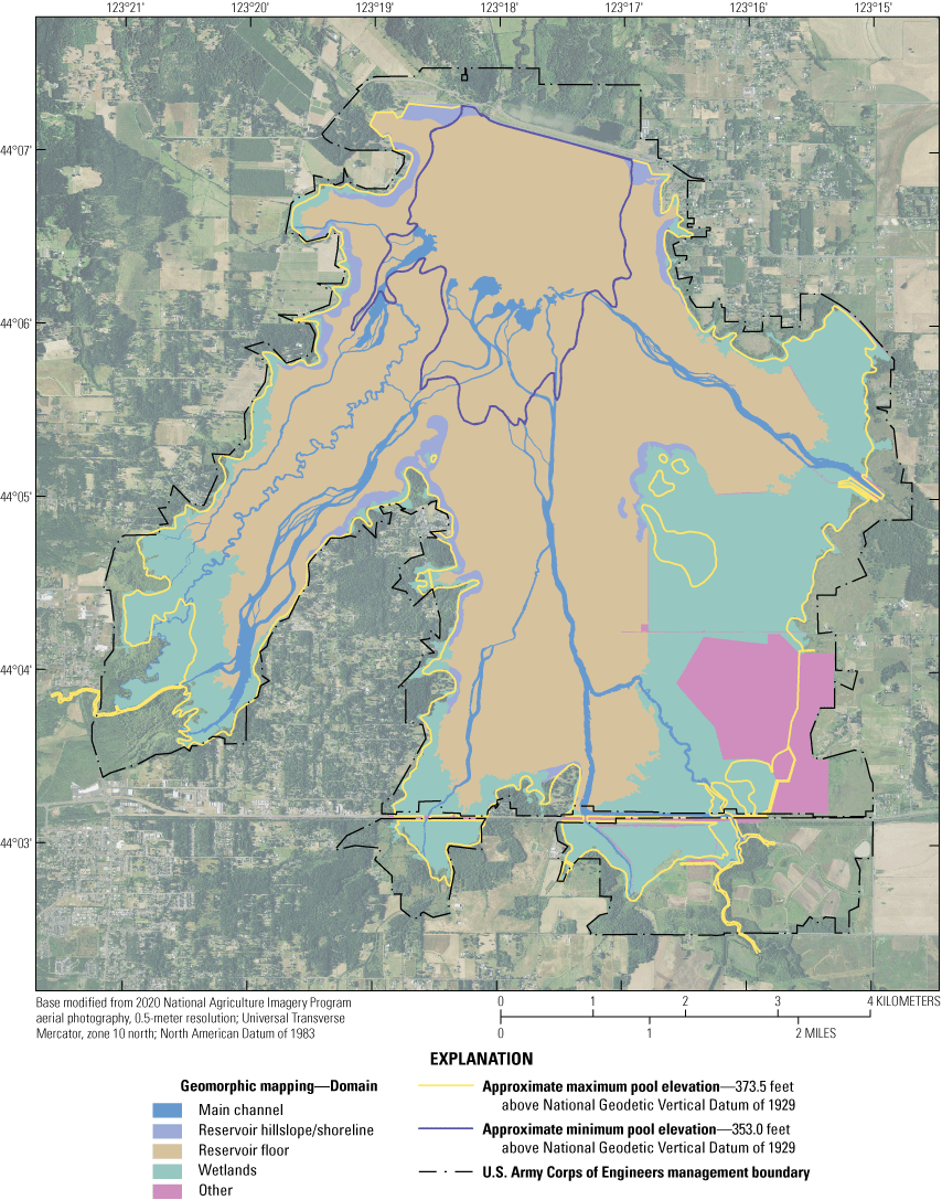 Map showing geomorphic process domains (see table 2) mapped within Fern Ridge Lake,
Oregon.