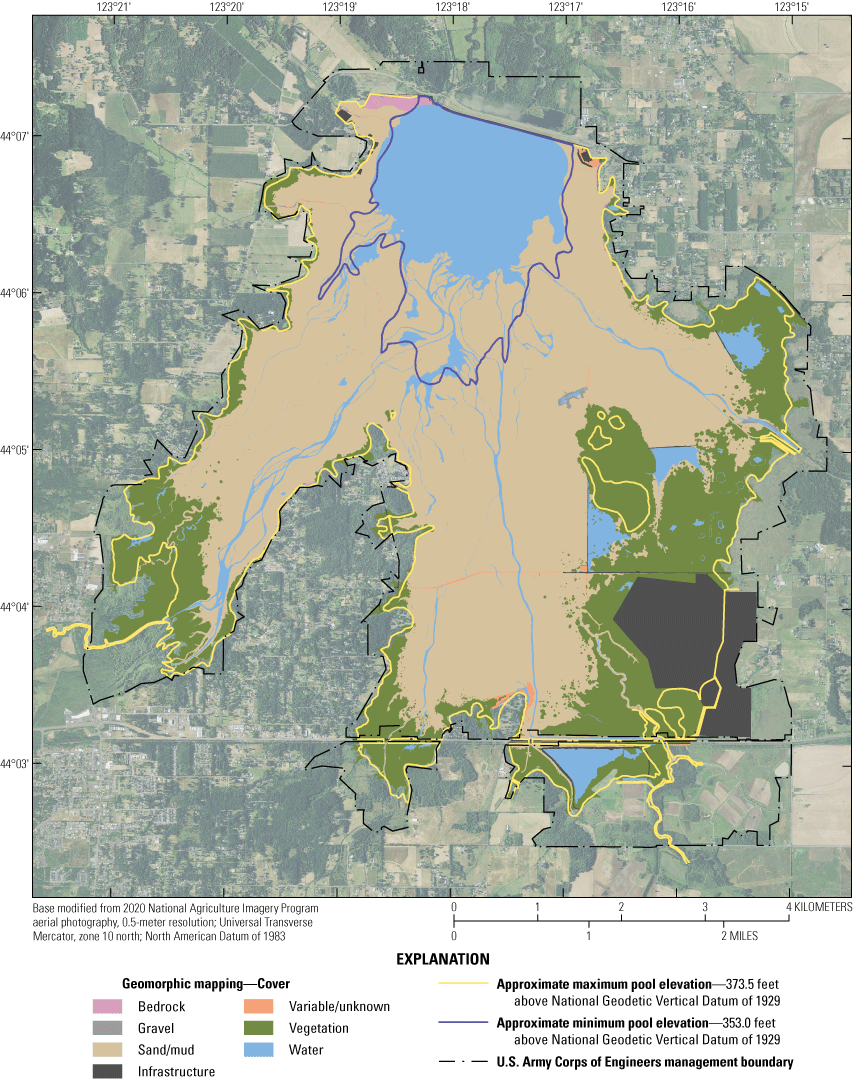 Map showing cover categories assigned to each of the mapped landforms for Fern Ridge
Lake, Oregon.
