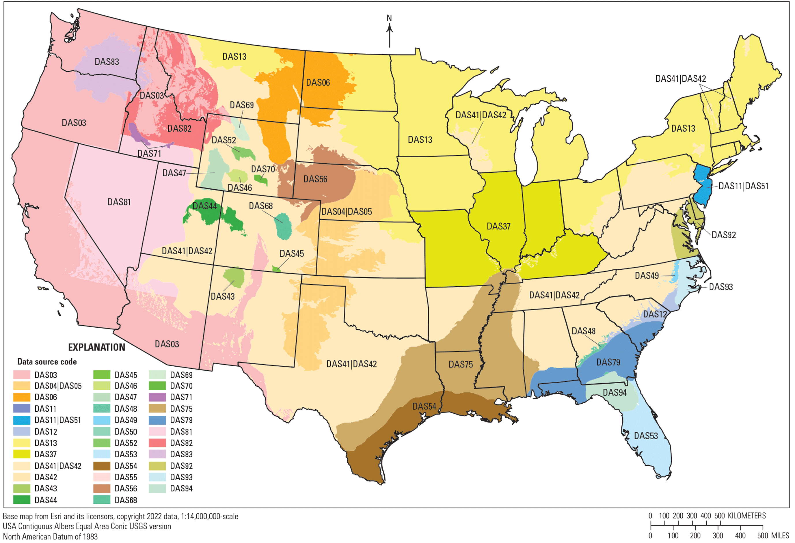 There are 38 sources of bedrock data for the conterminous United States.