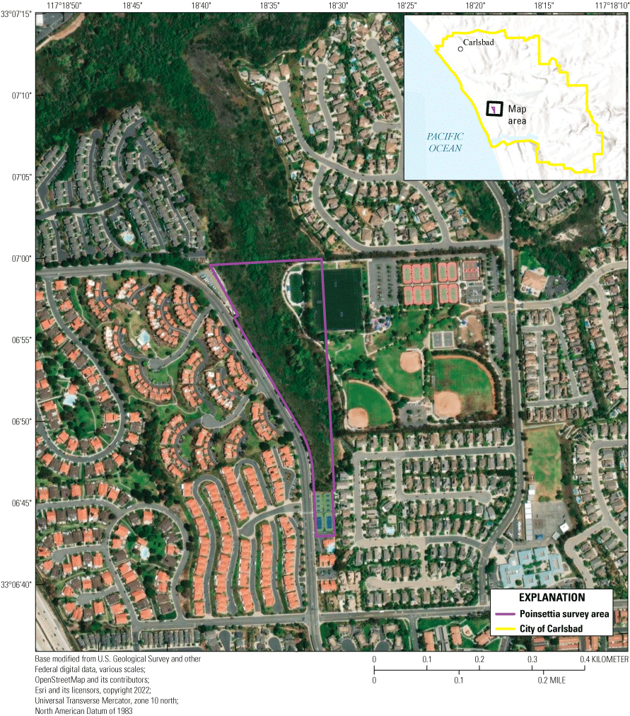 4. The location of the Southwestern Willow flycatcher survey area at Poinsettia Park
within the City of Carlsbad Preserve.