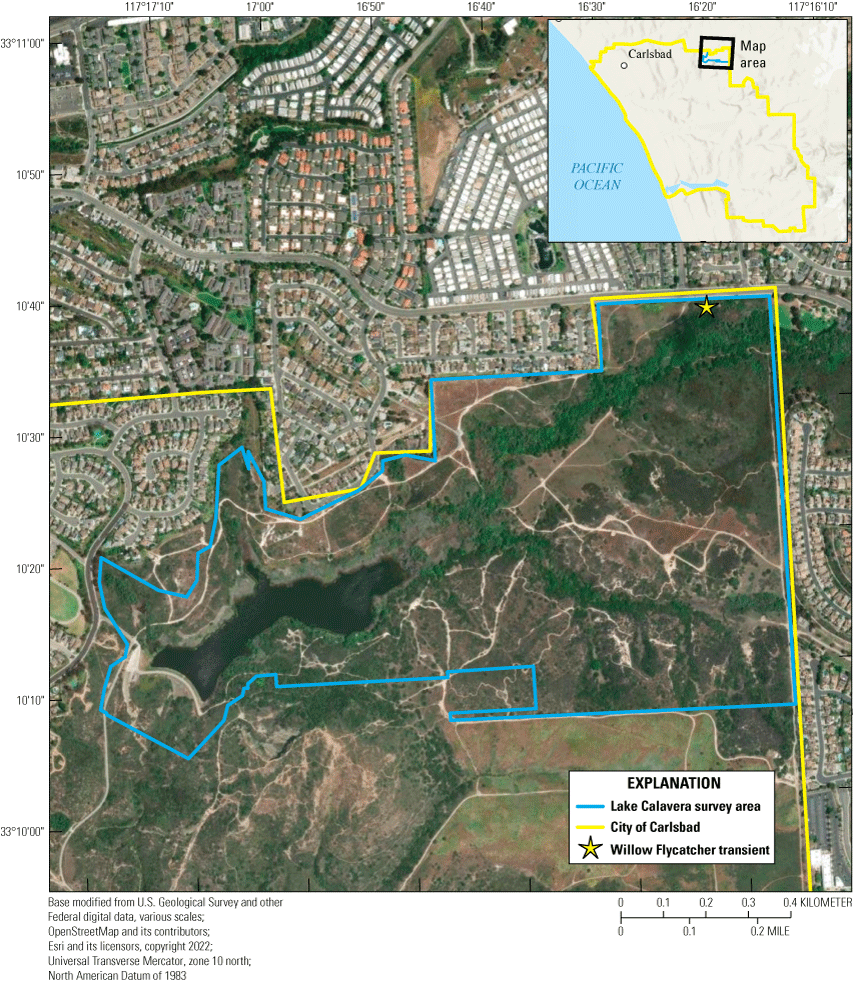 7. The location of the Willow Flycatcher detection and breeding status at Lake Calavera,
within the City of Carlsbad Preserve.