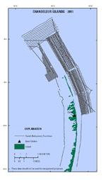 Thumbnail image showing preview of swath bathymetry survey tracklines surveyed around the Chandeleur Islands