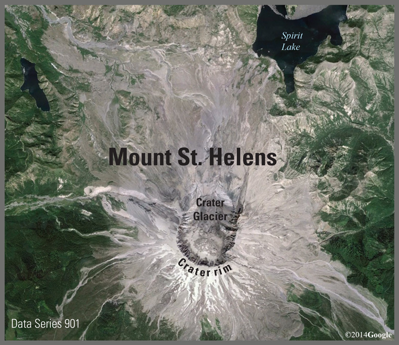 Google Earth image showing the controlled-source audio-frequency magnetotelluric (CSAMT) study area on and adjacent to Mount St. Helens, Washington.