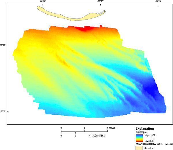 A 50-meter grid of 2013 bathymetry Offshore of Petit Bois Island, Mississippi