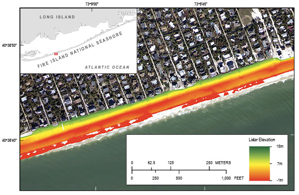 Processed ground-based lidar digital elevation model along western Fire Island, New York