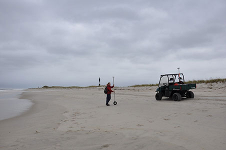 Surveying with wheeled rover, and view of all-terrain vehicle setup.
