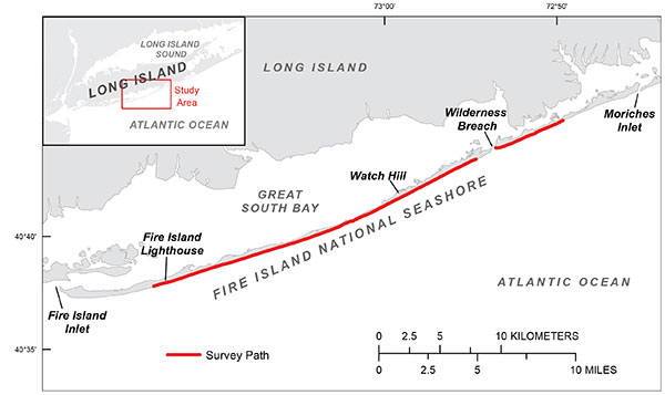 The June 11, 2014 terrestrial lidar beach survey includes all 35 kilometers of the Fire Island National Seashore at Fire Island, New York.