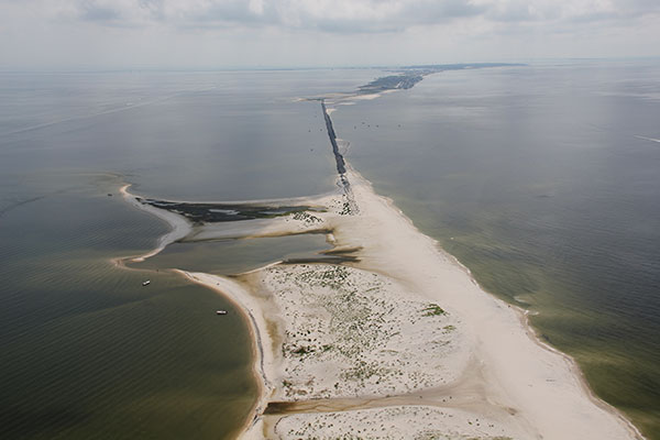 Coastal oblique aerial photograph looking east along Dauphin Island, Alabama.