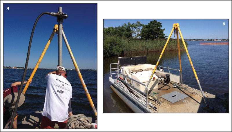 Natural Resources Conservation Service (NRCS) personnel collecting a vibracore in Barnegat Bay