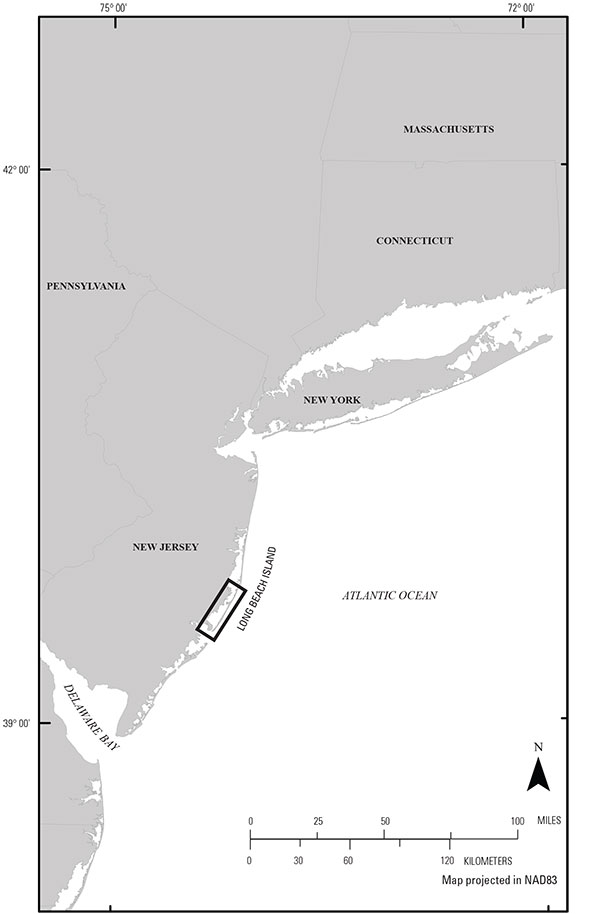 Regional map of the eastern seaboard with study area location indicated by the inset black box. 
