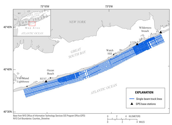 Overview of shoreface single-beam tracklines surveyed May 2015.