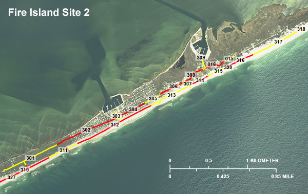 Figure 7. LAerial photograph of survey site 2, with web hotspots, each linked to an image of the GPR profile collected in that location