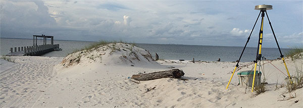 Figure 6.	Photograph of the base station at 202Q on Horn Island, Gulf Islands National Seashore, Mississippi, showing the National Park Service Ranger Station Pier and Pascagoula, Mississippi on the horizon