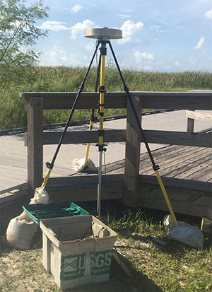 Figure 8.	Photograph of the base station at benchmark 4756 located along the walkway that runs parallel to Fort Massachusetts, Ship Island, Gulf Islands National Seashore, Mississippi