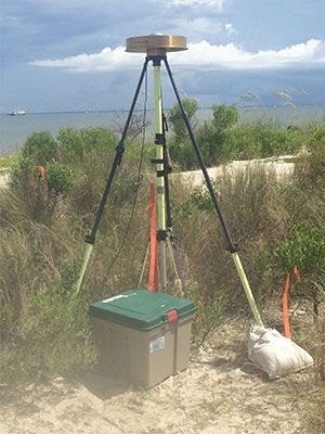 Figure 7. Photograph of the base station at benchmark WHRN, on the western tip of Horn Island, Gulf Islands National Seashore, Mississippi