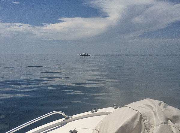 Figure 3.	Photograph of the R/V Sallenger surveying on the gulf side of Horn Island, Gulf Islands National Seashore, Mississippi.