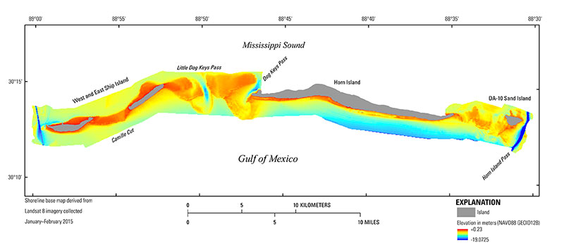 Figure 11. The 50-meter Digital Elevation Model of the 2016 Ship and Horn Island bathymetric dataset.