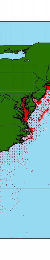 Map showing extracted data for the U.S. Atlantic Coast.