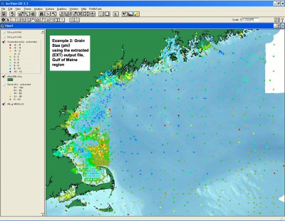 Example 2. Grain size (phi) using the extracted (EXT) output file, Gulf of Maine region. 
