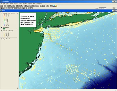 Example 3. Sand content (%) using the extracted (EXT) output file, New York Bight.