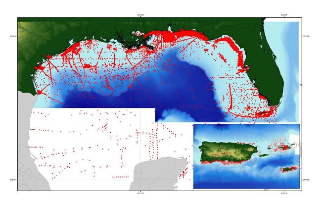 Map showing parsed data for the U.S. Gulf of Mexico coast