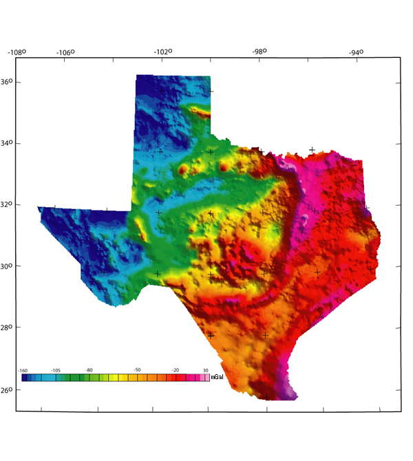 Texas Bouguer Gravity Anomaly Map