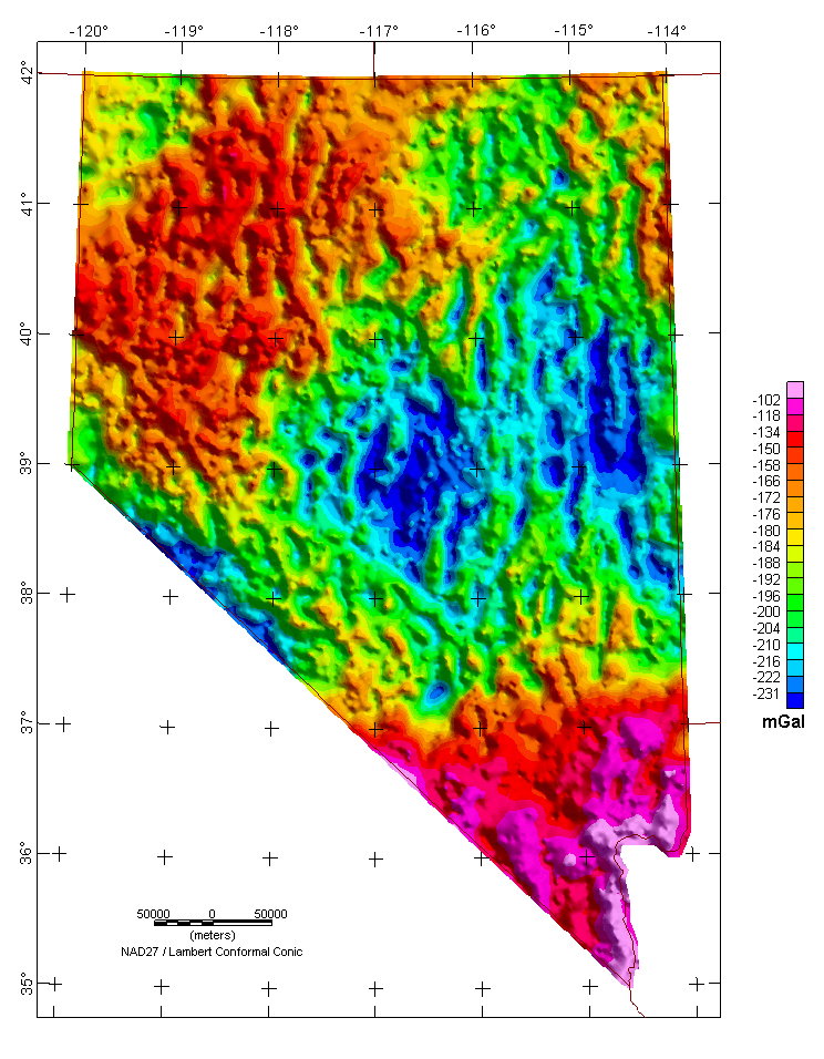 Bouger gravity anomaly contour map.