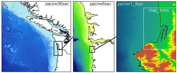 digital elevation models of the Pacific northwest and Seaside, Oregon, areas