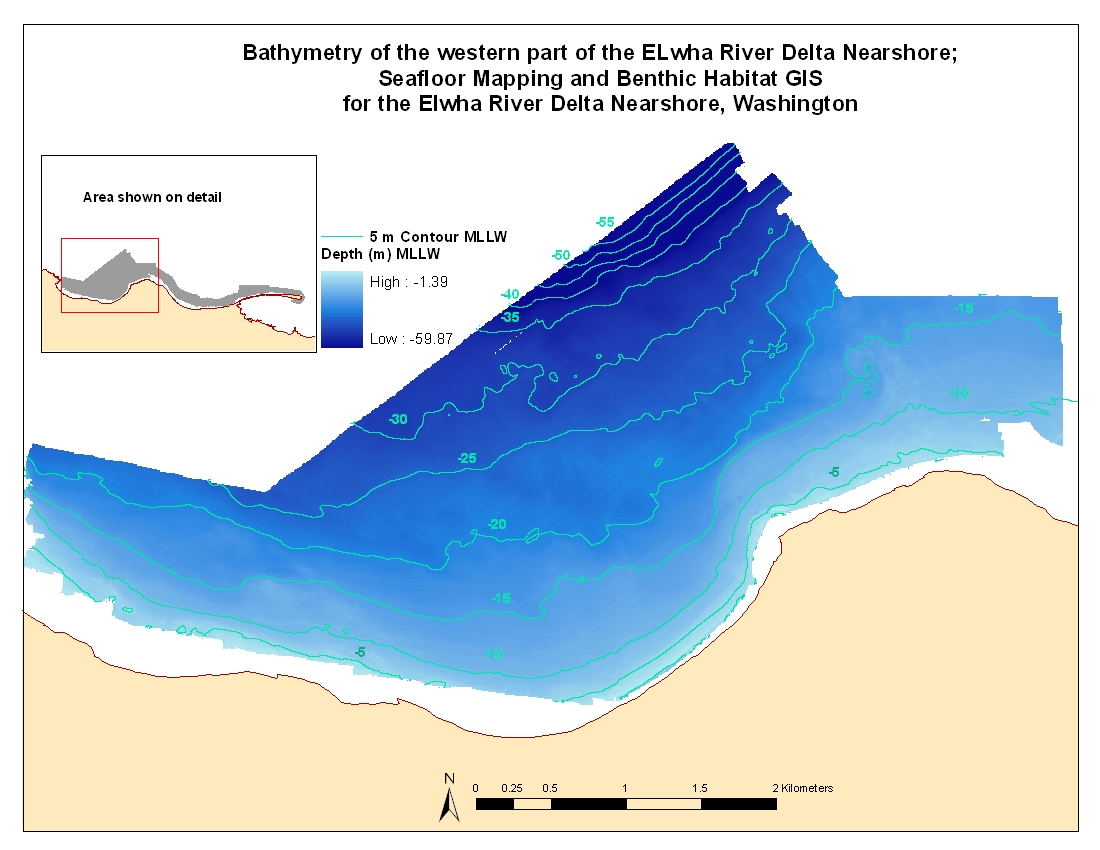 Map showing bathymetry data for the western part of cruise K-1-05-PS