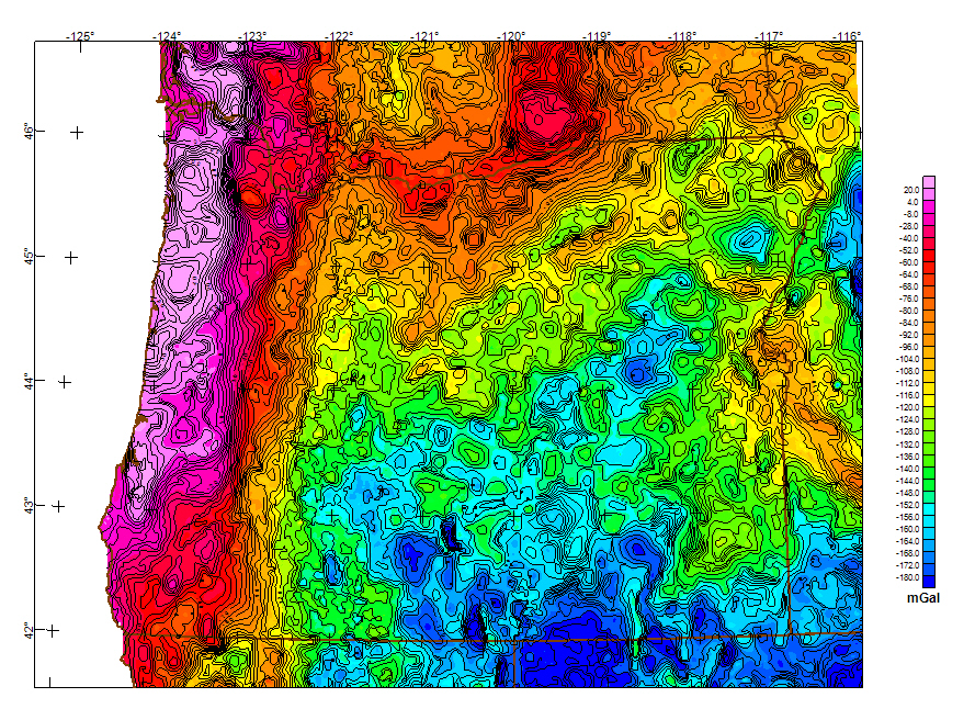 Complete Bouguer anomaly contour map for the gravity measurement