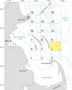 A map showing the location of Quadrangle 6 in the Stellwagen Bank National Marine Sanctuary