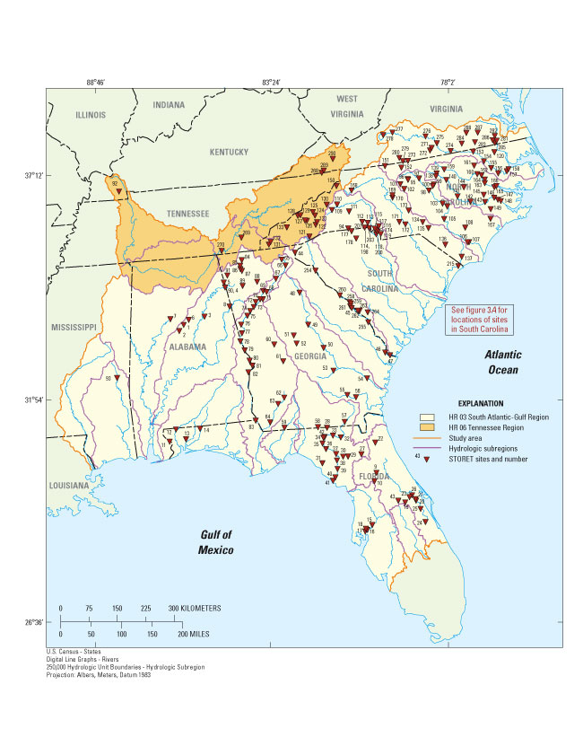 Figure 3. Locations of 290 water-quality monitoring sites for which selected chemical constituent data were retrieved from the U.S. Environmental Protection Agency Storage and Retrieval database and used in the temporal trend analyses