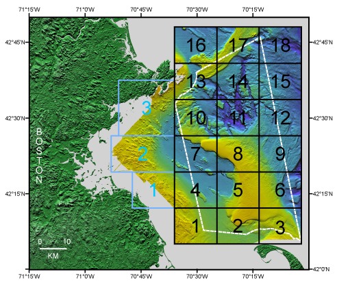 Figure 1a. Boundaries of Stellwagen Bank and western Massachusetts Bay