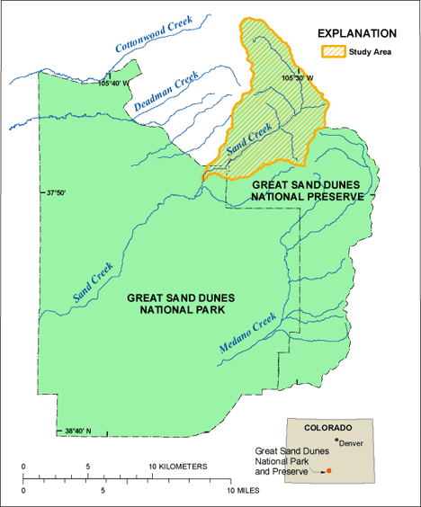 Map showing the location of the Sand Creek Basin study area within the State of Colorado.