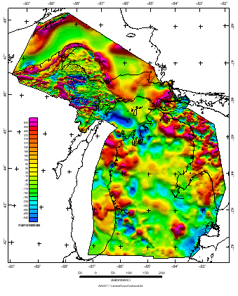 Reduced-size image of the magnetic anomaly map of Michigan