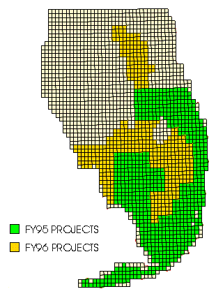 map of Florida showing where digital ortho quads will be collected in 1995 and 1996