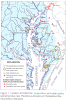 Figure 1. Location of USGS fish, streamflow, and water-quality sampling sites near Pfiesteria outbreaks on Chesapeake Bay tributaries in Maryland.