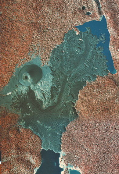 false color aerial photograph of the Cinder Cone area in northern California