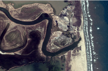 Satellite imagery of Rio Grande/Rio Bravo at the Gulf of Mexico.