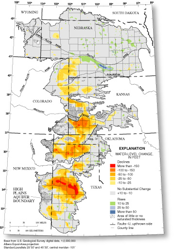 Figure 1. Water-level changes in the High Plains aquifer, predevelopment to 2002. 